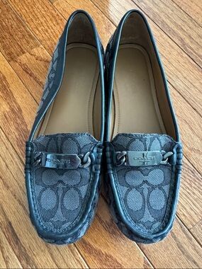 Coach Gray Signature Canvas Driving Loafers with Metal Plaque